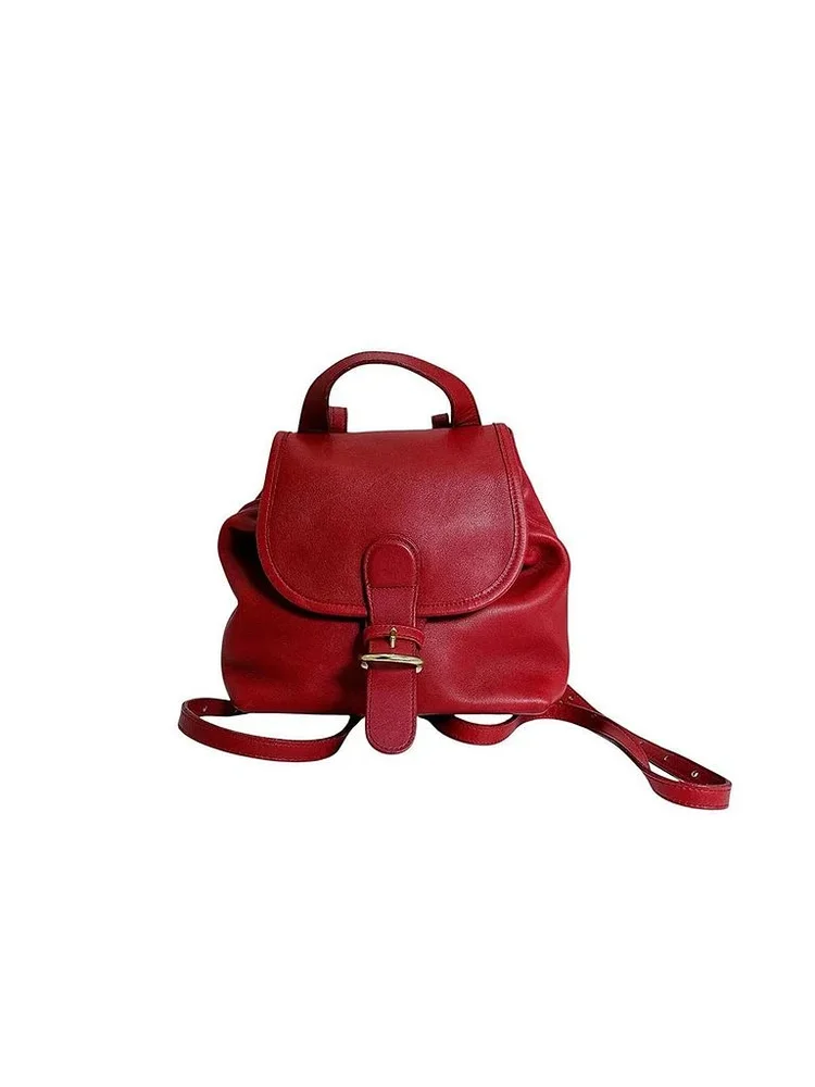 Pre-Owned Vintage Mini Leather Backpack, Red