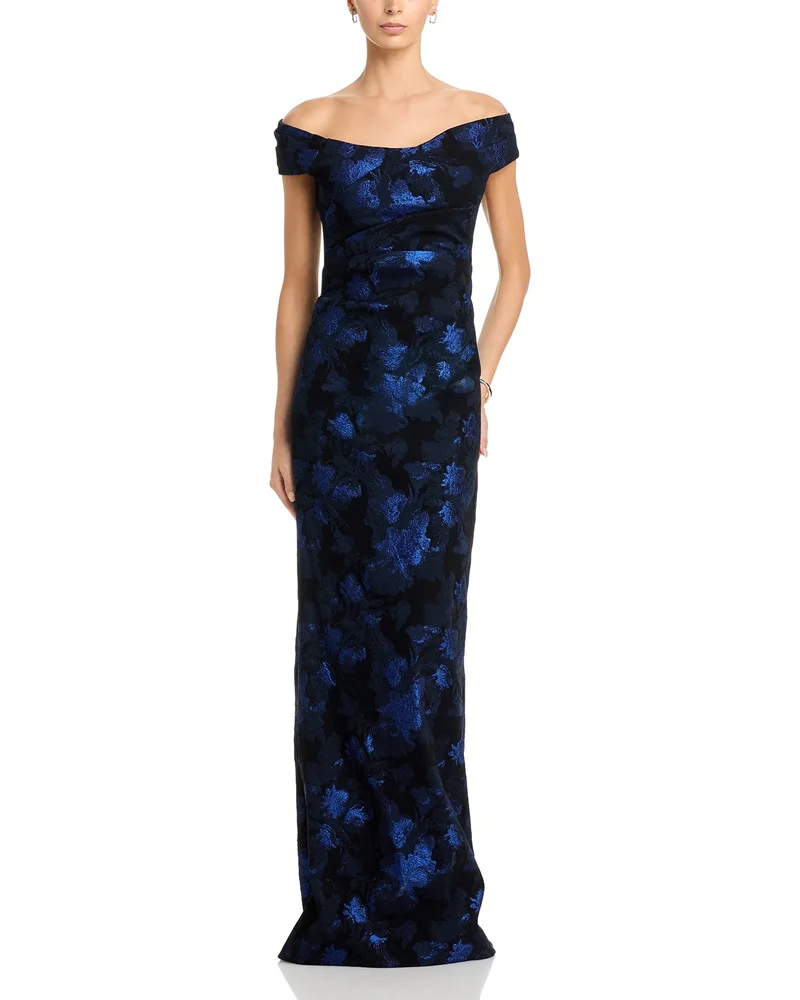 Jacquard Off-the-Shoulder Column Gown