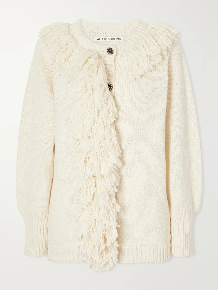 Sami fringe-trimmed open-knit cotton cardigan