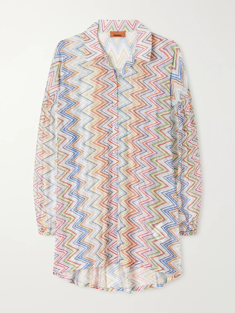 Striped oversized crochet-knit shirt