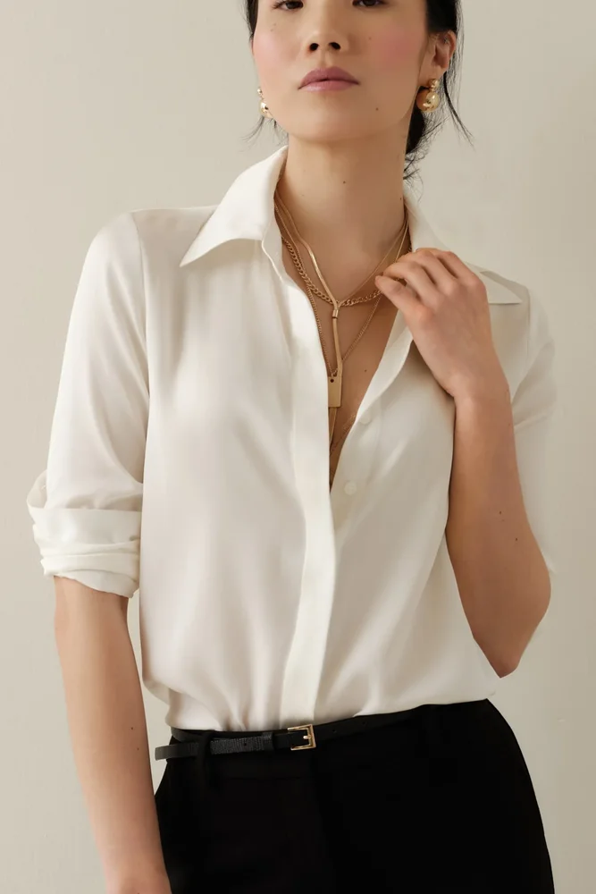 The Grace Silk Long Sleeve Blouse Ivory