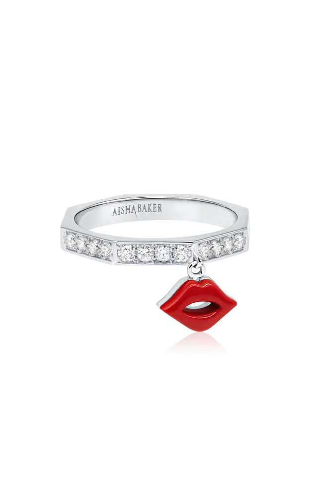 How Charming Twinkle Kiss 18K White Gold Diamond And Enamel Ring
