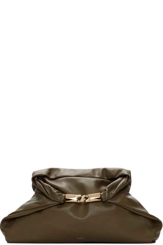 Khaki 'Dinner At 8' Medium Smooth Leather Clutch