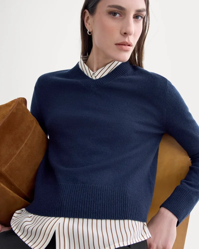 Cashmere Cropped High-V Sweater