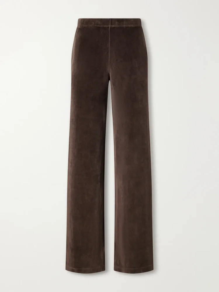 Pantaloni cotton-blend velour wide-leg pants