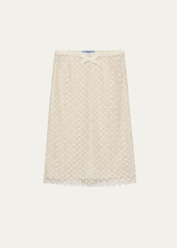 Embellished Floral Mesh A-Line Skirt