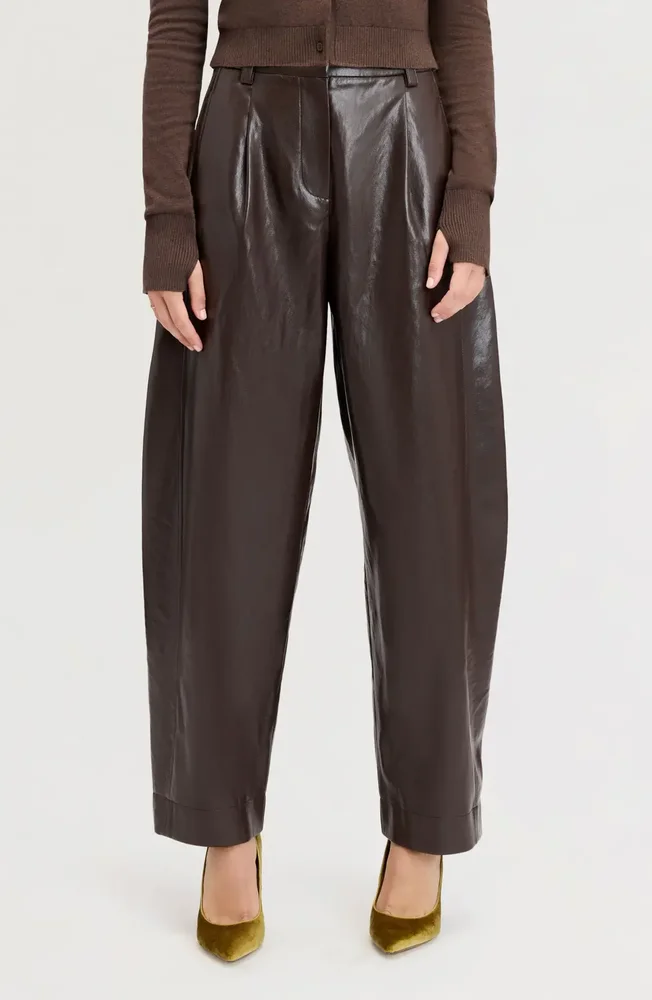 Faux Leather Barrel Leg Trousers