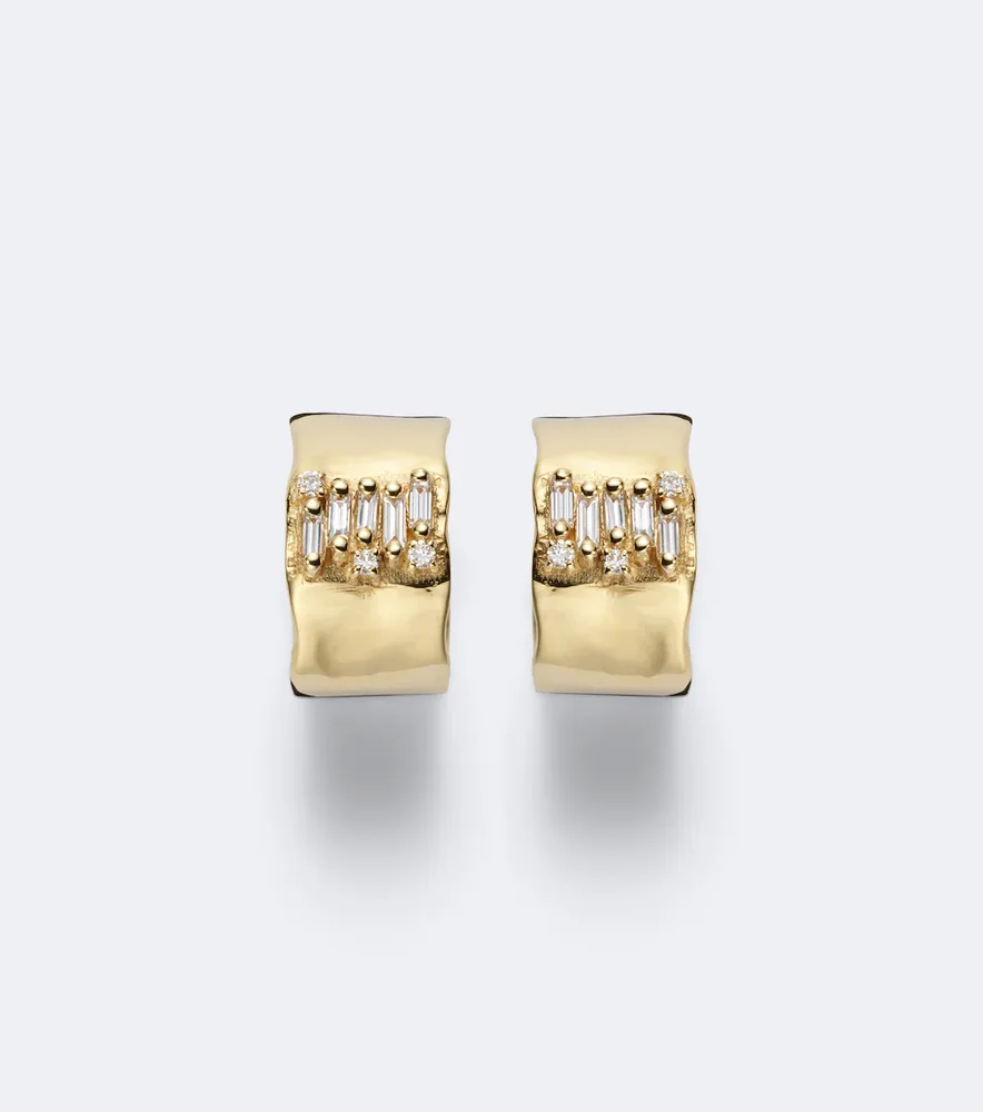 Mini 18kt gold hoop earrings with diamonds