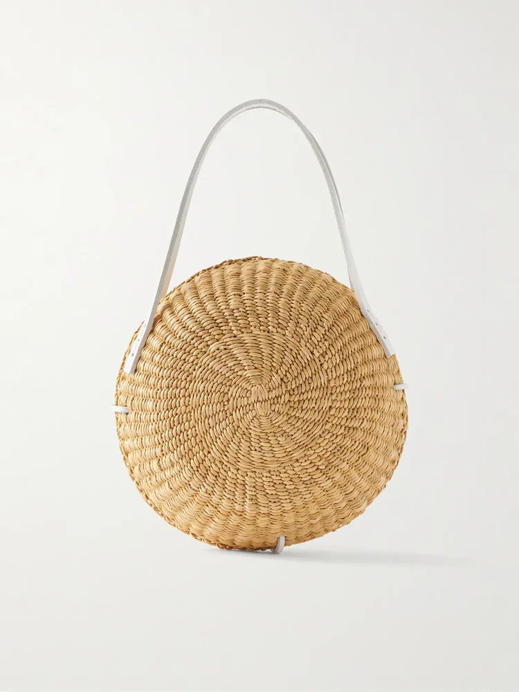 Talata mini leather-trimmed raffia bag