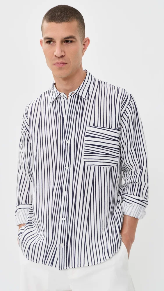 Grasmoor Linen Crossover Stripe Shirt
