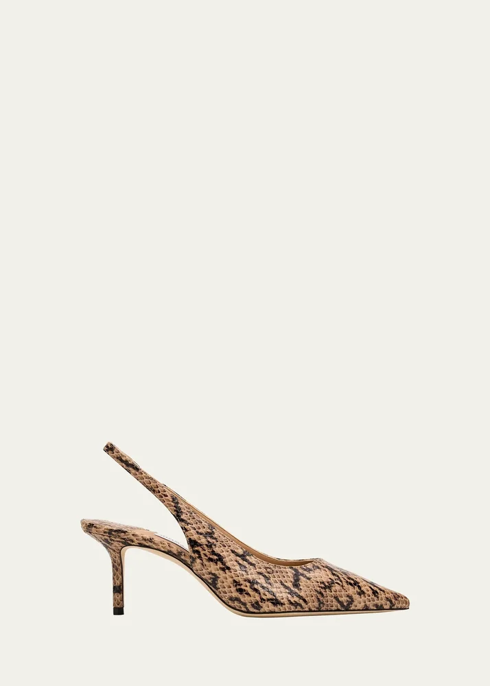 65mm Love Snake-Printed Leather Slingback Pumps