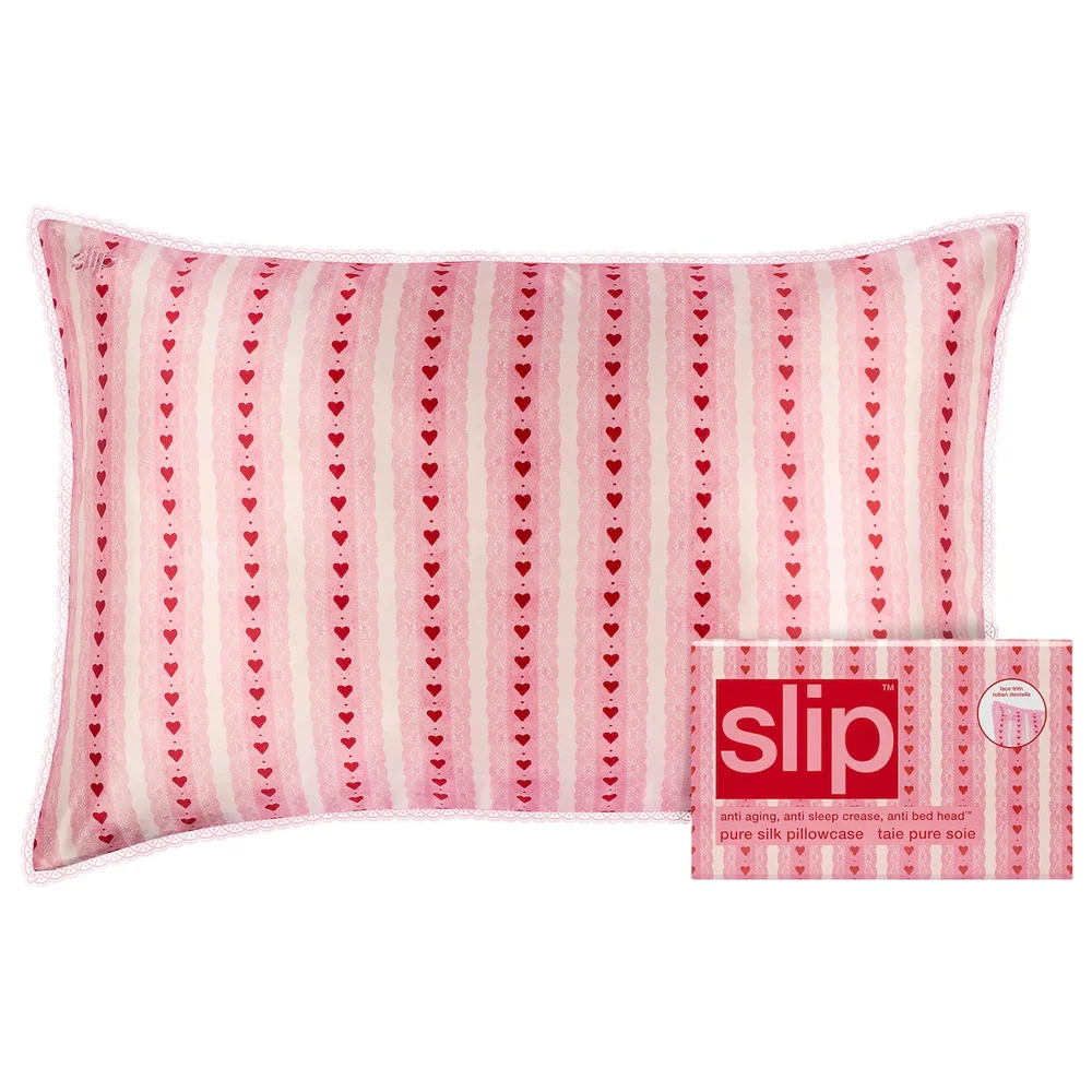 Pure Silk Queen Pillowcase With Lace Trim in Sweetie