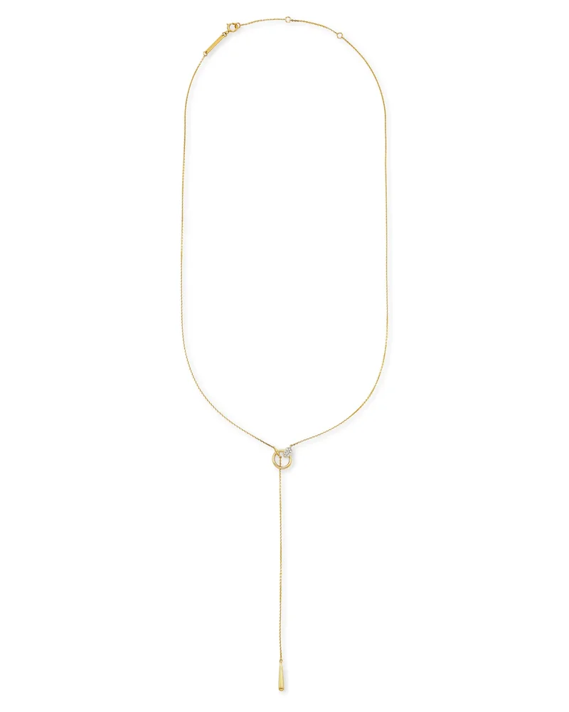 Tegan 14k Yellow Gold Y Necklace in White Diamond