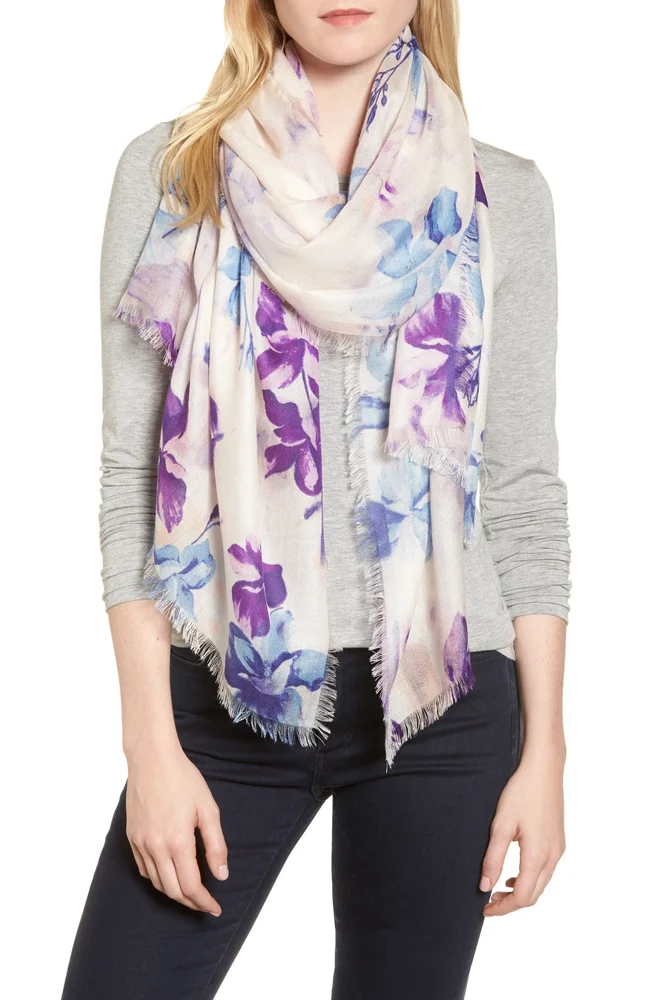 Eyelash Trim Print Cashmere & Silk Wrap