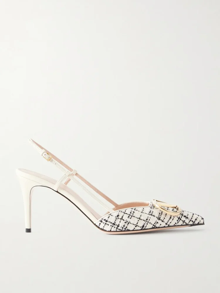 vlogo 80 checked leather trimmed boucle slingback pumps