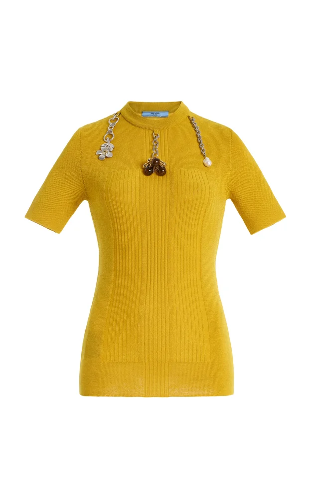 Charm-Detailed Knit Wool Top