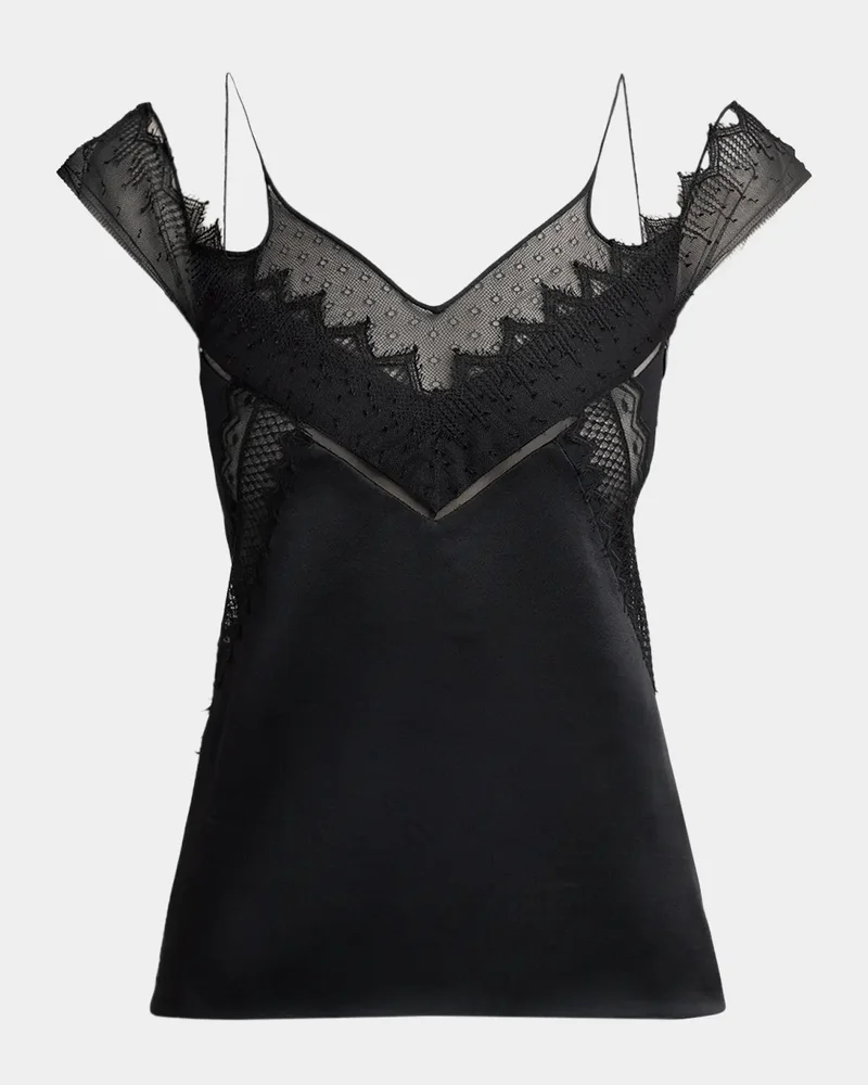 Lace Inset Double-Strap Satin Crepe Blouse