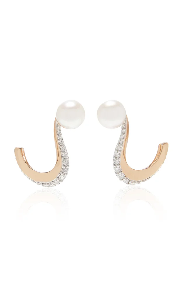 Nova 18K Rose Gold Pearl, Diamond Earrings