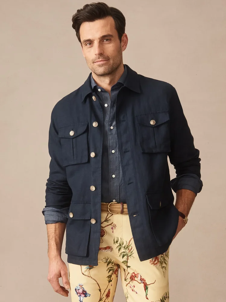 Aston Linen Safari Jacket Solid Navy