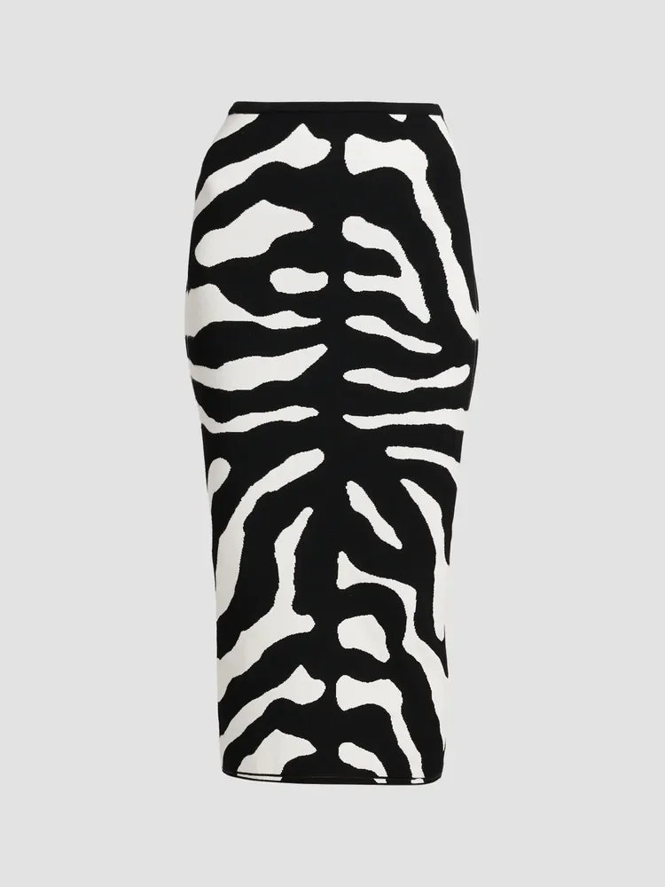 Zebra Jacquard Knit Midi Skirt