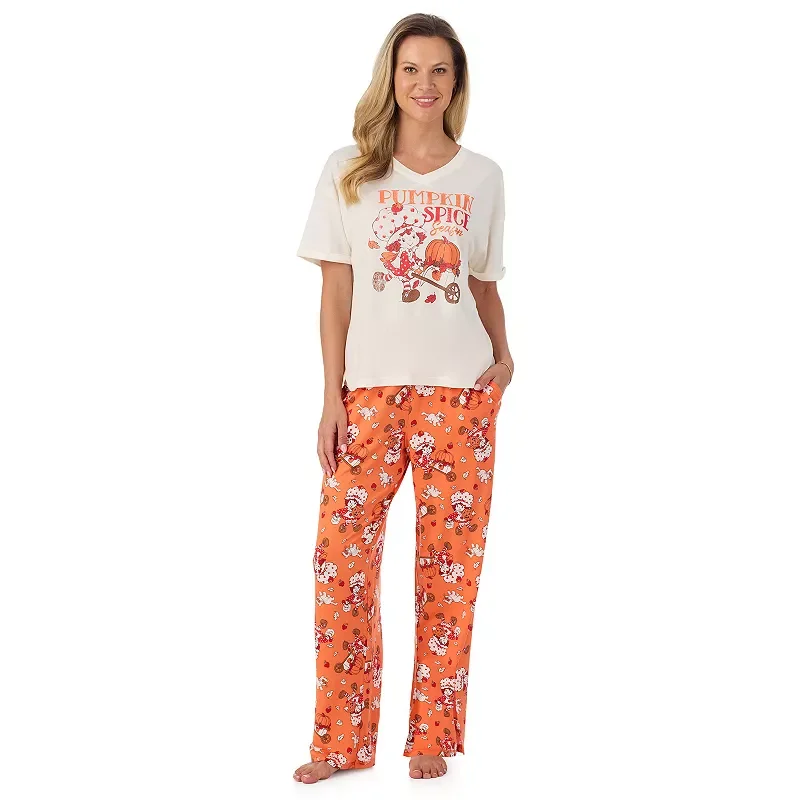 Women's Strawberry Shortcake Pumpkin Spice Pajama Top & Pajama Bottoms Set