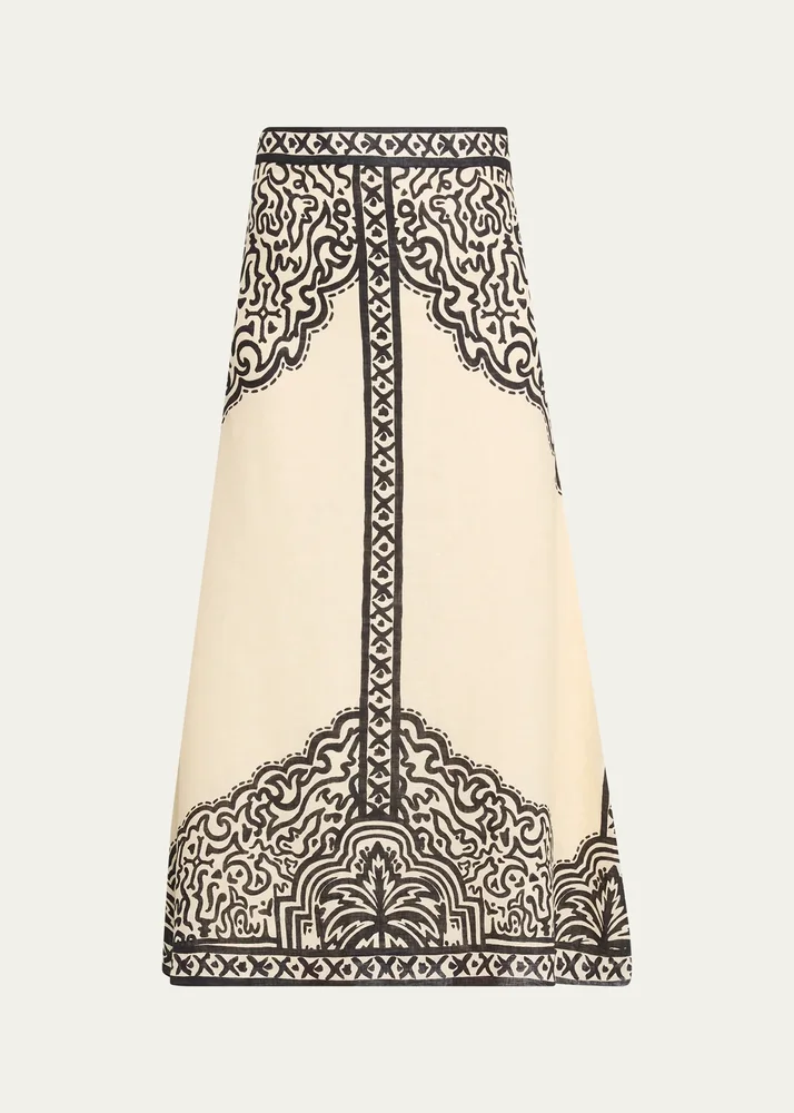 Loose Horizon Printed Linen Ankle Skirt