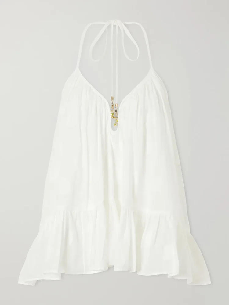Solstice embellished polka-dot cotton tank