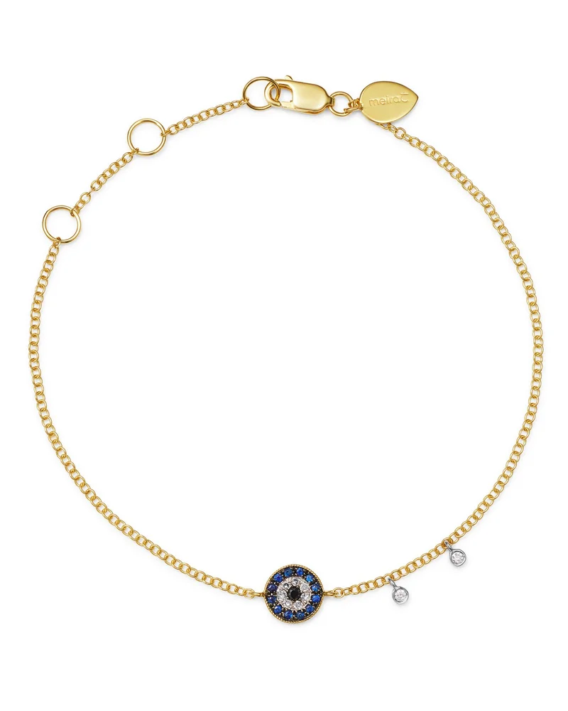 14K Yellow Gold & 14K White Gold Blue Sapphire & Diamond Evil Eye Bracelet