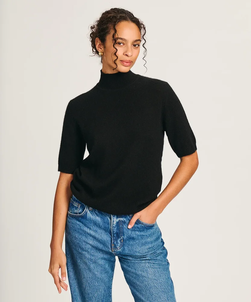 Lightweight Cashmere Short Sleeve Turtleneck Sweater