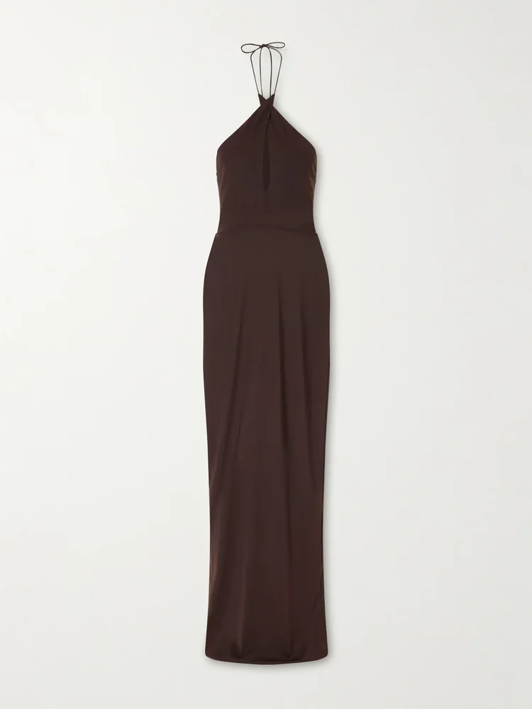 Mesh halterneck midi dress
