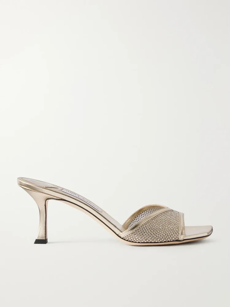 Skye 70 crystal-embellished leather-trimmed mesh sandals