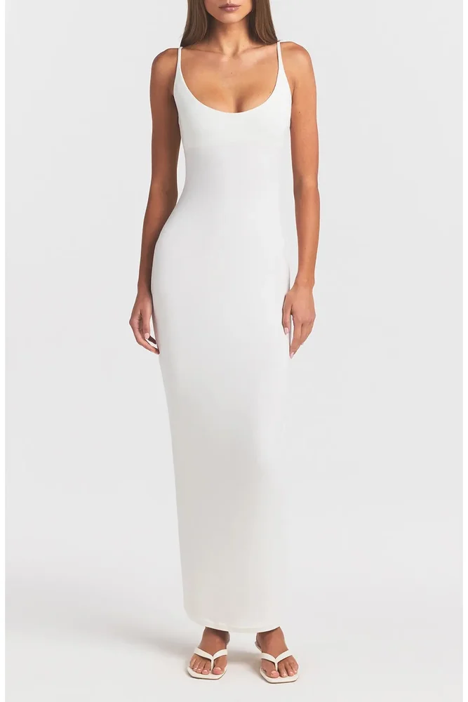 Smooth Lounge Skimpy Scoop Neck Maxi Dress (Egret)
