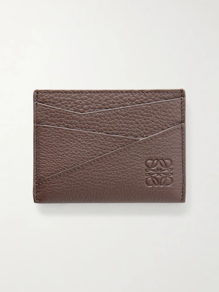 Puzzle Edge Anagram-Debossed Leather Cardholder, Chocolate