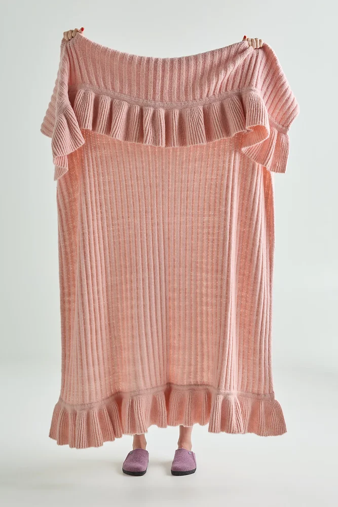 Cindy Wool Knit Ruffled Throw Blanket