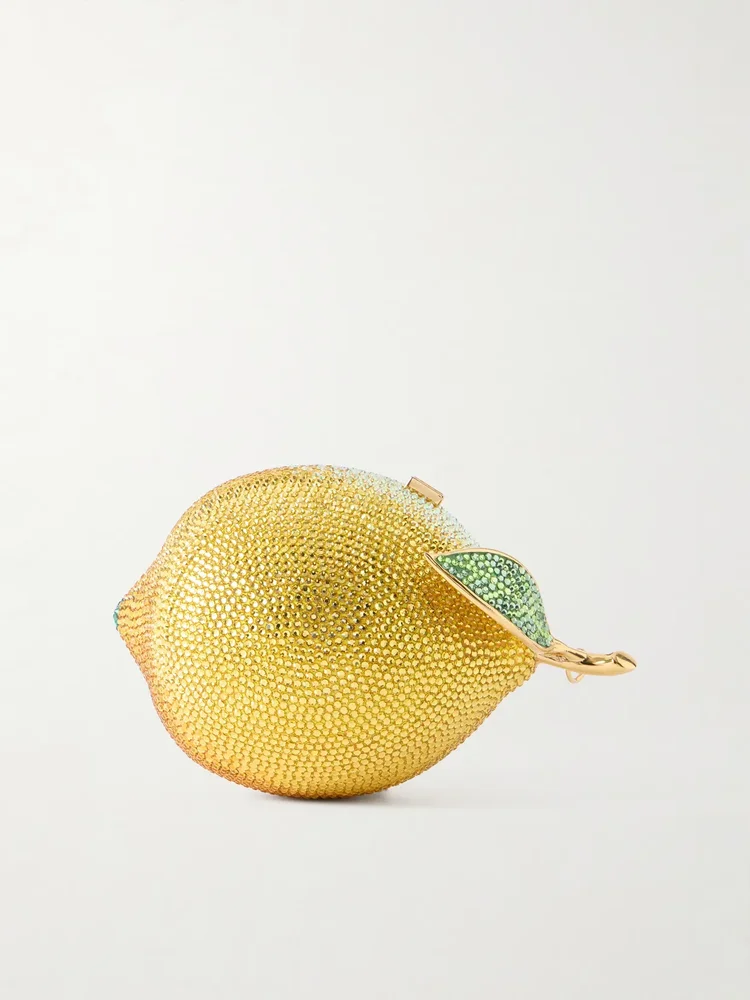 Citron crystal-embellished gold-tone clutch