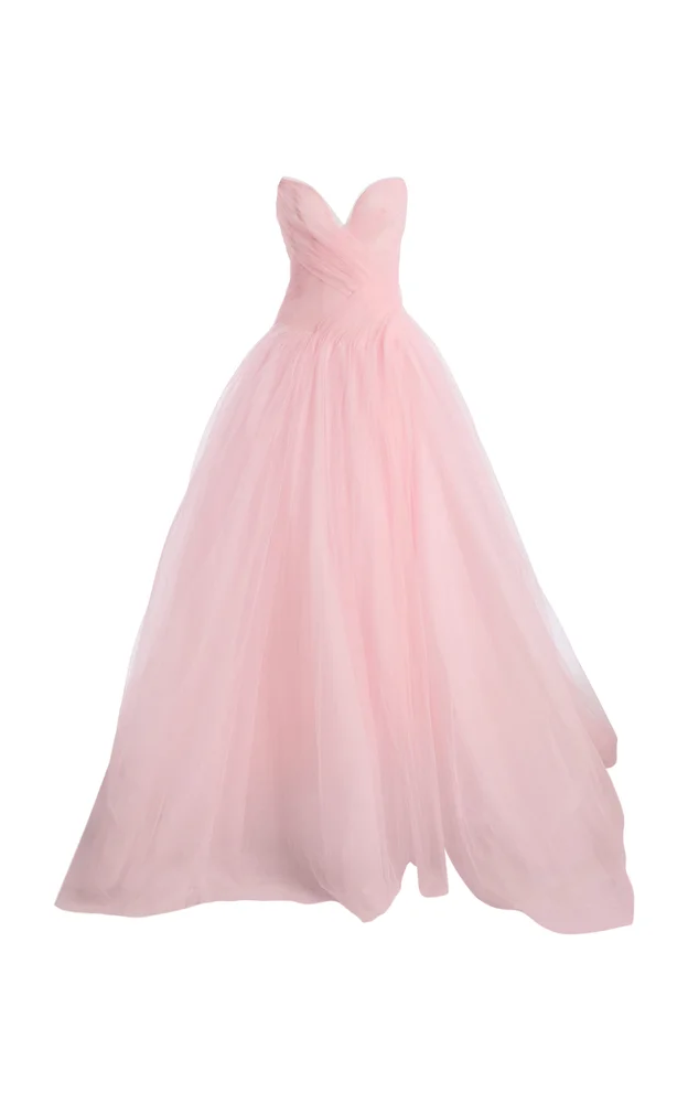 Strapless Draped Tulle Ball Gown