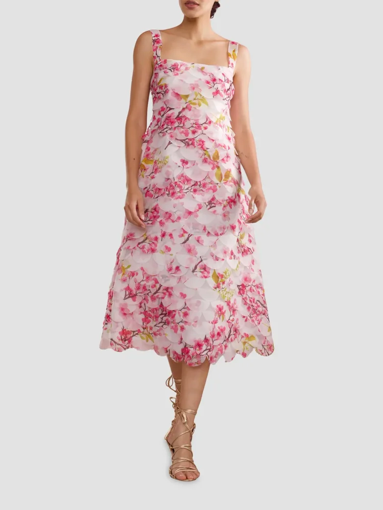 Floral Organza Scallop Midi-Dress