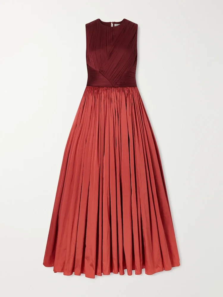 Draped gathered taffeta gown