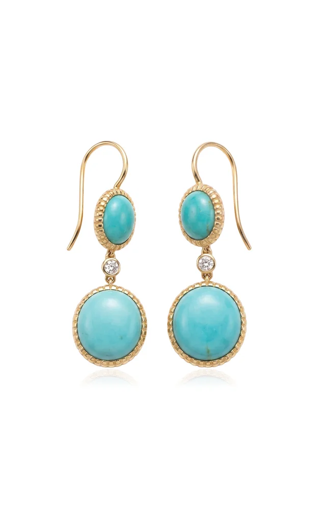 Totem 18K Yellow Gold Turquoise and Diamond Earrings
