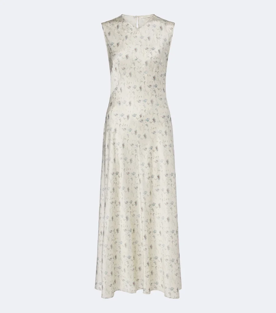 Adelana floral silk satin midi dress