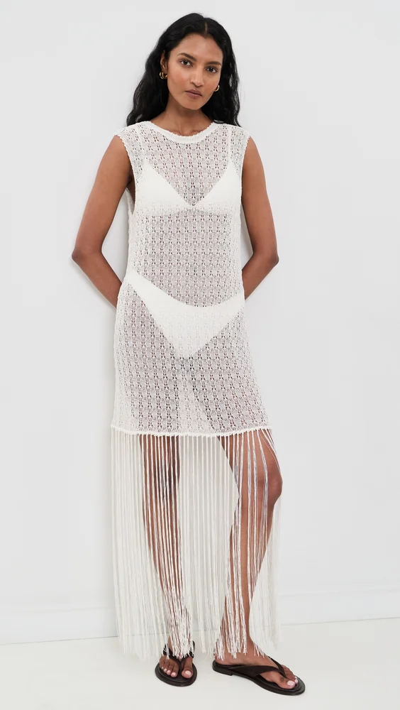 Shiny Pointelle Fringe Dress