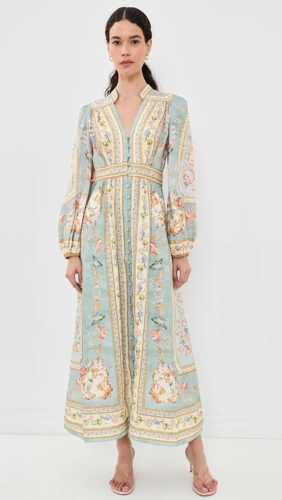 Roselight Plunge Linen Dress