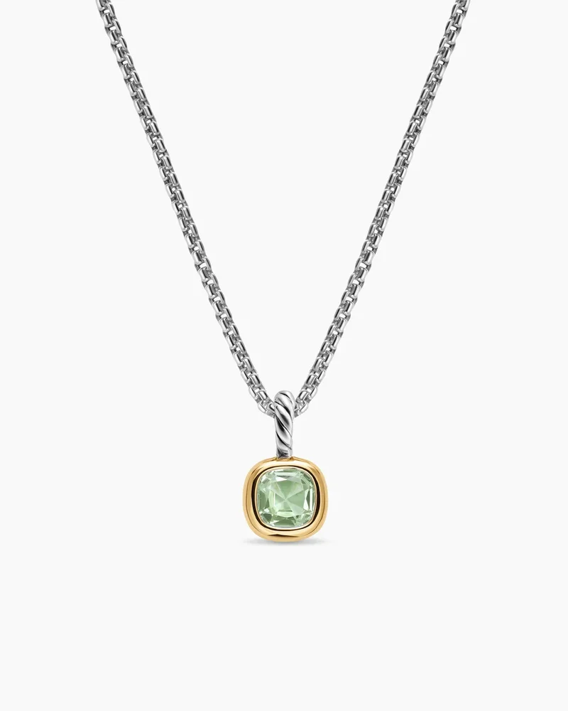 Mini Cushion Cut Amulet Sterling Silver with 14K Yellow Gold and Prasiolite, 5.5mm