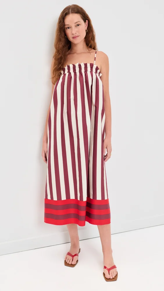 Ruffle A-Line Midi Dress in Stripe