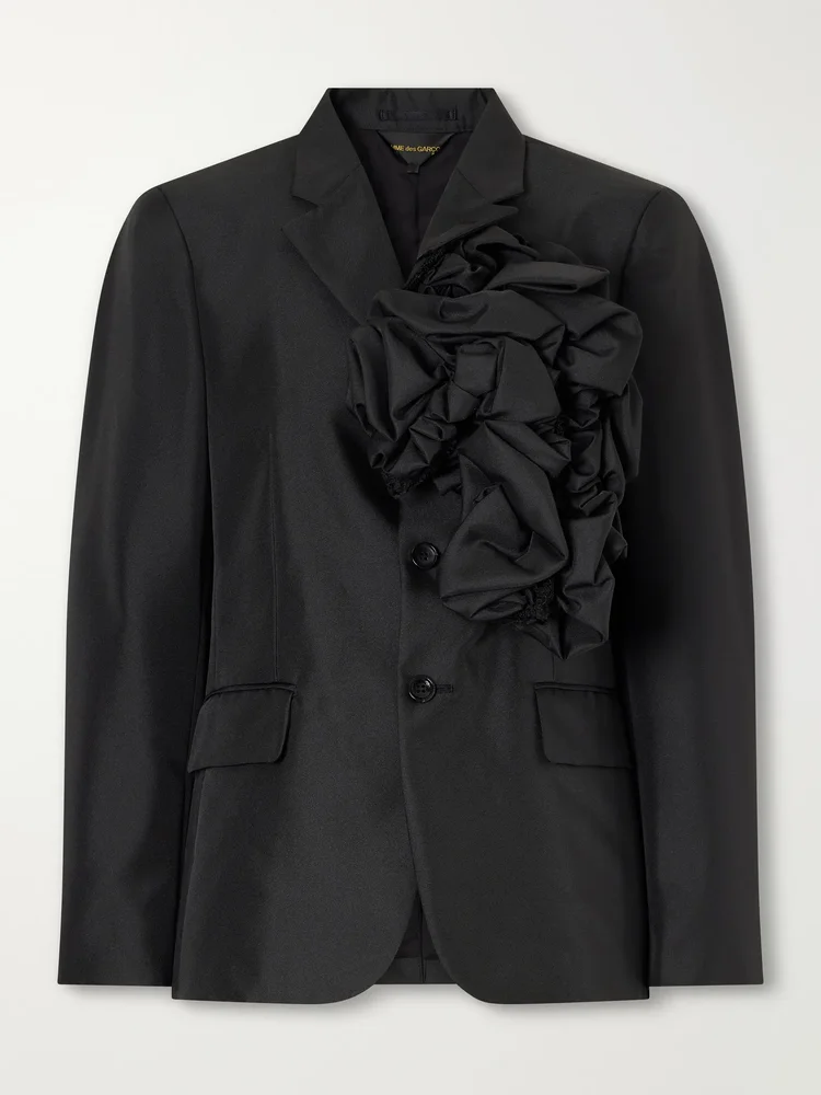 Floral-appliquéd twill jacket