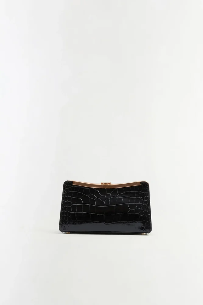 Solange Croc-Embossed Leather Clutch