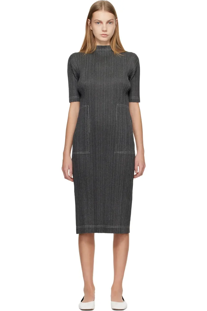 Gray Cotton Denim Midi Dress