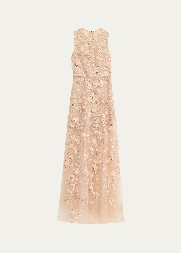 Arielle Floral Embroidered Sleeveless Gown
