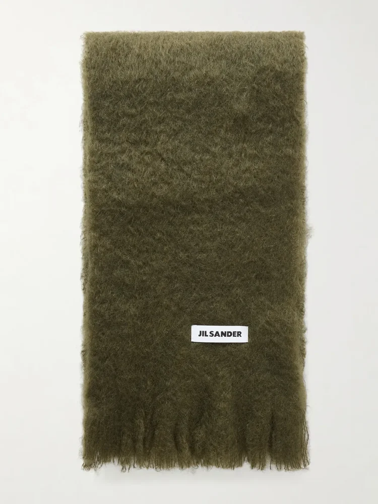 fringed mohair and wool bend scarf