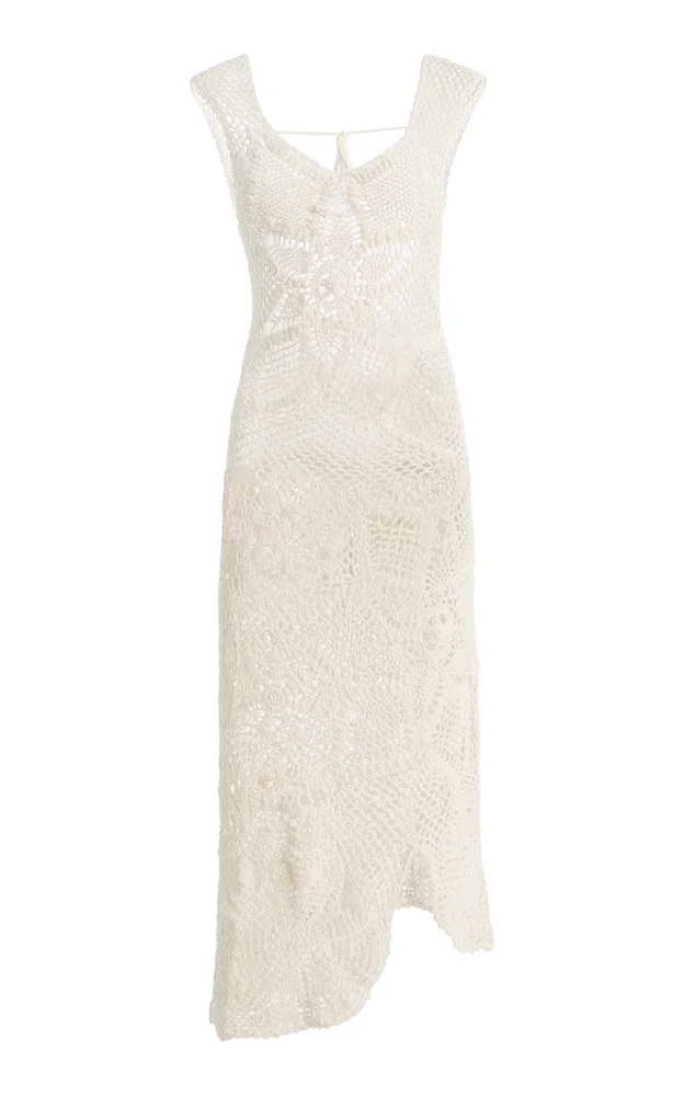 Crochet Asymmetrical Cotton Midi Dress